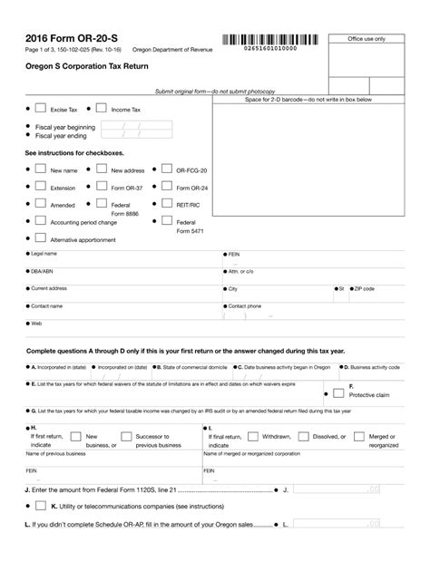 Fillable Online Oregon Form OR 20 S Instructions For Oregon S