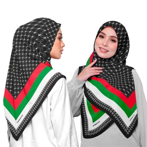 Hijab Motif Laser Cut Palestina Jilbab Kerudung Segi Empat Voal Motif