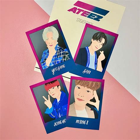 Ateez Polaroid Style Sticker Pack Ateez Atiny Kpop Mingi Etsy