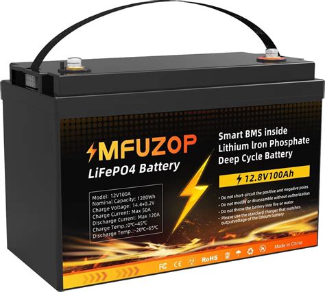 Amazon Mfuzop 12v 100ah Lifepo4 リン酸鉄リチウムイオンバッテリー 1280wh内蔵100aのbms