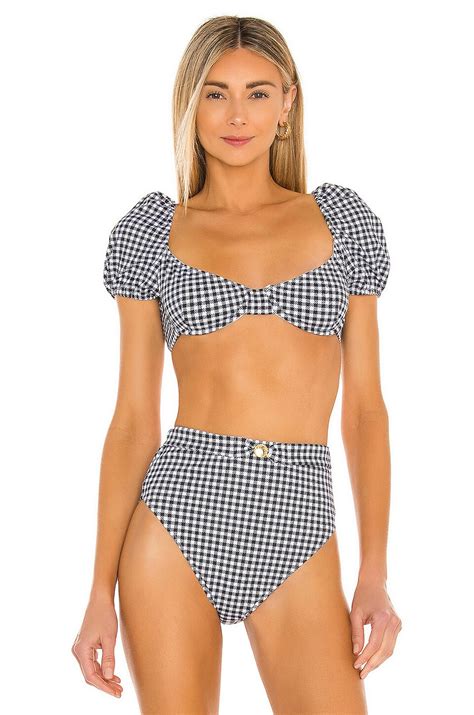 CAROLINE CONSTAS Skyros Bikini Top In Black Gingham REVOLVE
