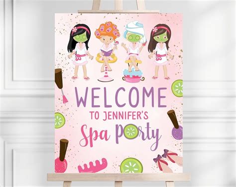 Gold Spa Birthday Party Printable Signs Door Sign Facials Spa Sandals