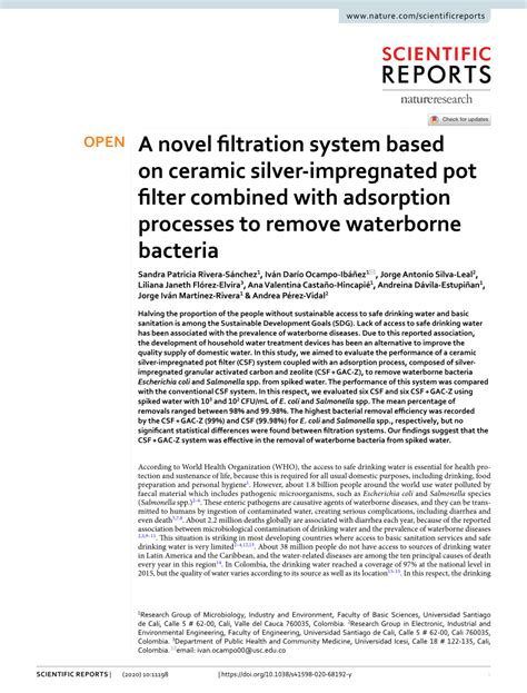 Pdf A Novel Filtration System Based On Ceramic Silver Impregnated Pot Filter Combined With