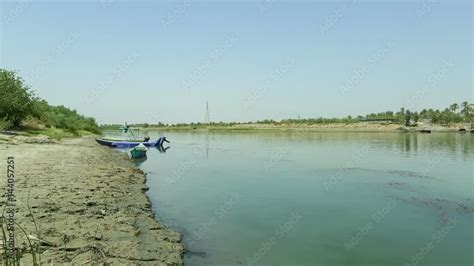 Pan Right On Euphrates River At Karbala Iraq The Euphrates Is The