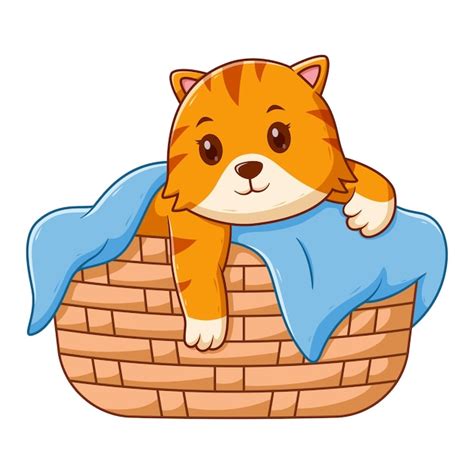 Premium Vector | Cute cat in the basket. animal icon concept