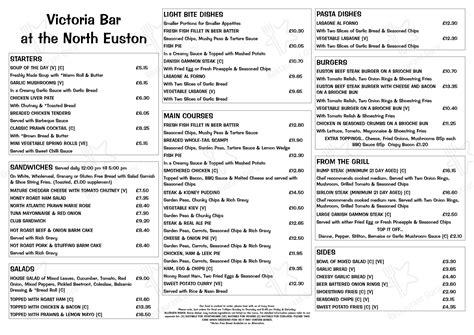 Menu at THE BAY at the North Euston Hotel restaurant, Fleetwood