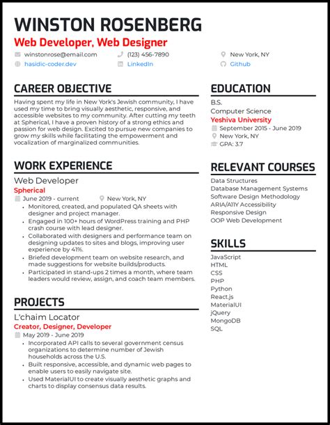 Web Developer Resume Examples