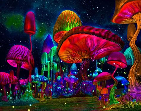 Astronaut And Mushroom Forest Planet Blacklight Tapestry Uv Reactive