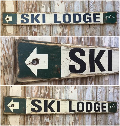 Ski Lodge Rustic Foot Long Wood Sign Great For Mountain Lodge Ski