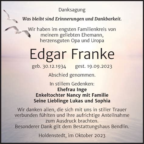 Traueranzeigen Von Edgar Franke Abschied Nehmen De