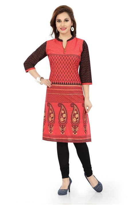 Ravishing Red Cotton Kurti Tunic With Bright Prints Size 42 31447