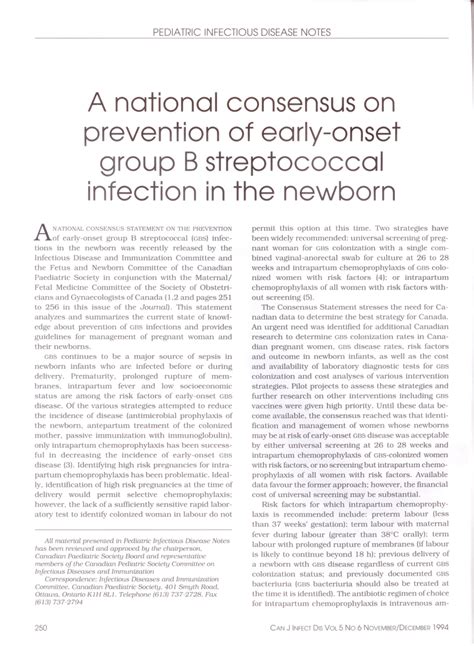 Pdf A National Consensus On Prevention Of Early Onset Group B Streptococcal Infection In The