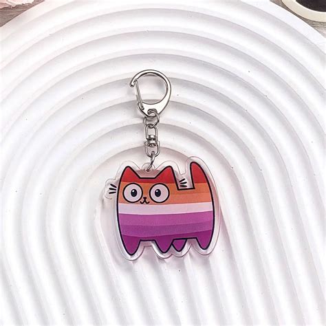 Lesbian Cat Keyring Rainbow Republic