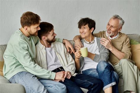 A Gay Couple Sits With Parents Stock Image Image Of Parents Together