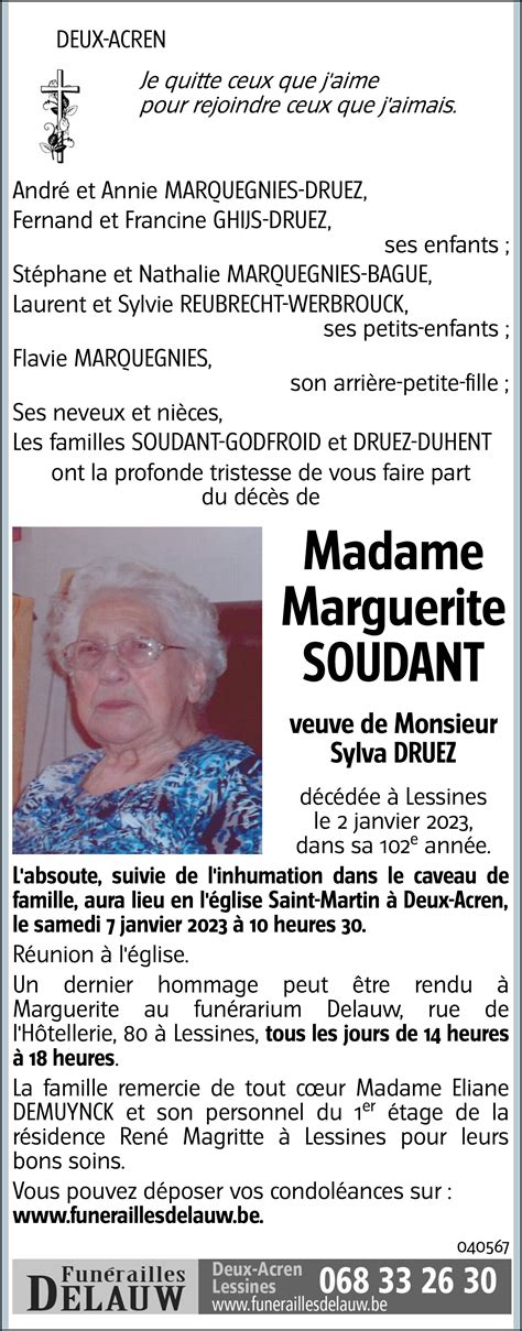 Marguerite SOUDANT 02 01 2023 Avis nécrologique lavenir net