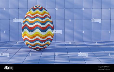 3D minimalist Easter egg design featuring a retro wave pattern ...