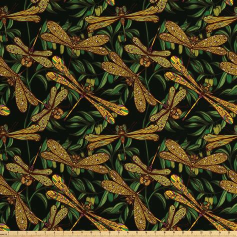 Dragonfly Fabric By The Yard Pattern Of Dragonflies And Green Olive