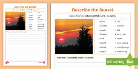 Describe The Sunset Writing Activity Teacher Made Twinkl