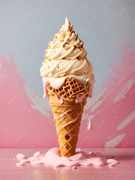 Premium Ai Image A Classic Vanilla Ice Cream Cone With A Golden