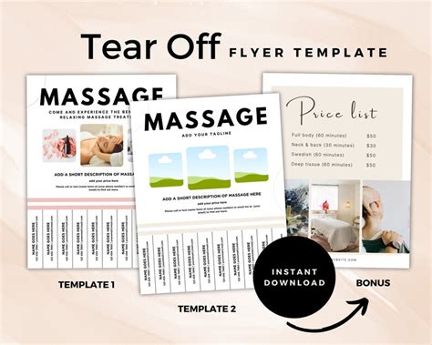 Editable Massage Flyer Templates Massage Therapist Business Flyer Tear