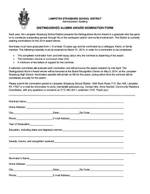 Fillable Online Distinguished Alumni Award Nomination Form Lampeter