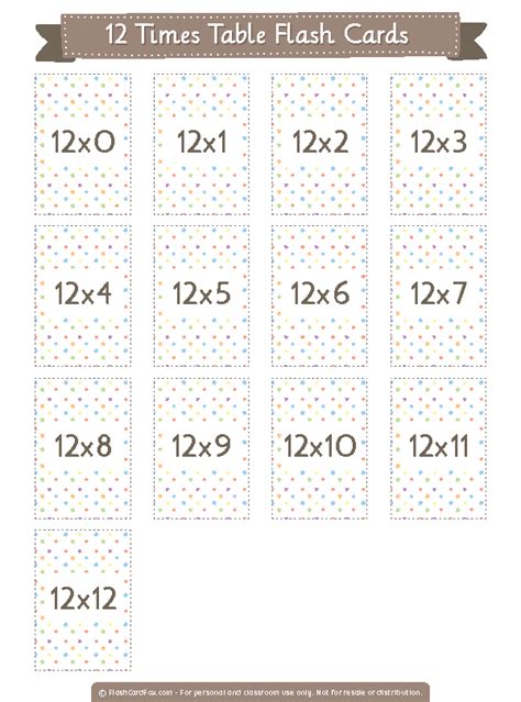 printable  times table flash cards