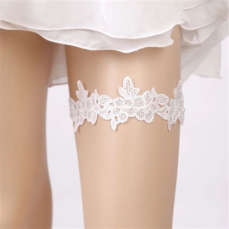 White Embroidery Flower Wedding Garter Beading Sexy Garters For Womenfemalebride Thigh Ring