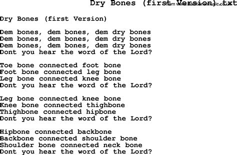 Negro Spiritual Slave Song Lyrics For Dry Bones 1