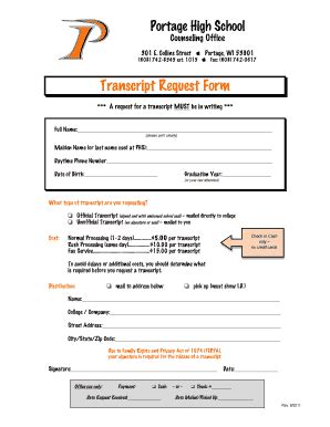 Fillable Online Portage K12 Wi Transcript Request A Portage K12 Wi