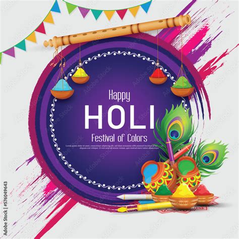 Happy holi festival poster template with holi powder color bowls on ...