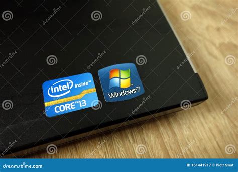 KONSKIE, POLAND - June 21, 2019: Intel Core I3 and Windows 7 Sticker on ...