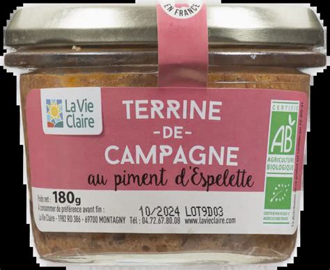 Terrine De Campagne Au Piment D Espelette Bio La Vie Claire