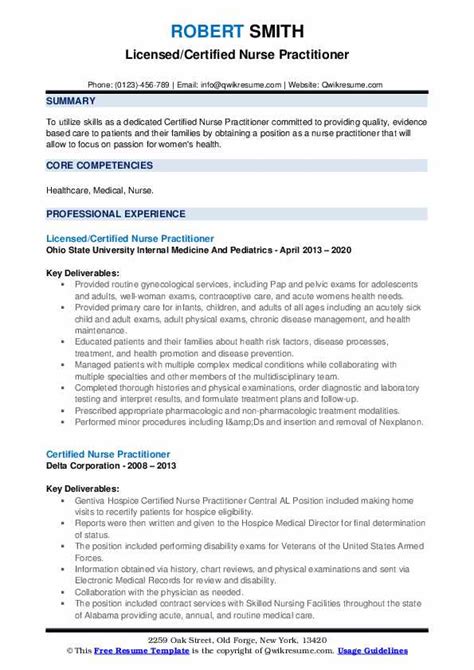 Certified Nurse Practitioner Resume Samples | QwikResume