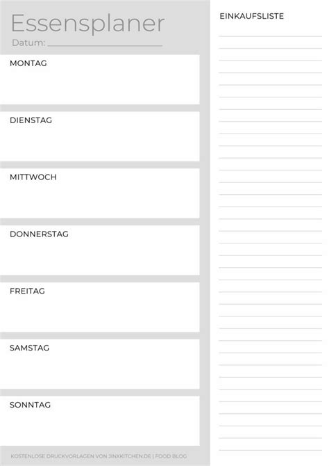 Kostenlose Pdf Wochen Planer Essensplan Printables