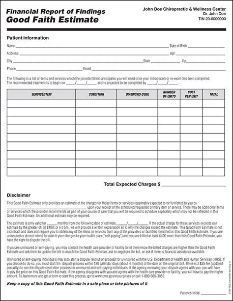 Financial Report Of Findings Good Faith Estimate Form Kmc University