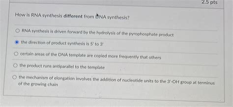 Solved 2.5ptsHow is RNA synthesis different from 1 ﻿NA | Chegg.com