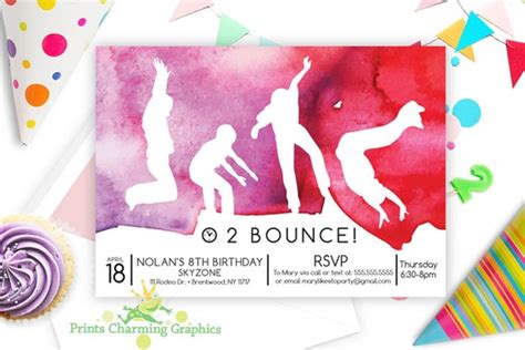 Trampoline Party Invitation Sky Zone Jump Custom Print