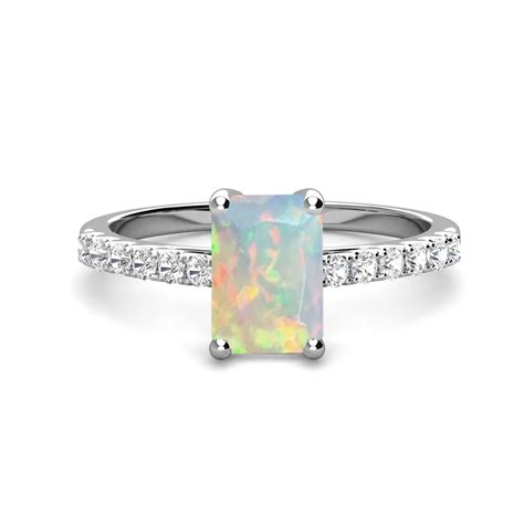 Emerald cut white opal ring in vintage style - DIORAH JEWELLERS
