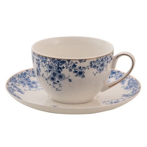 BFLKS Tasse Et Soucoupe 220 Ml Bleu Porcelaine Fleurs Vaisselle