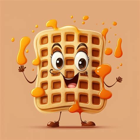 Cute Cartoon Waffle With Syrup Generative Ai Stock Illustration