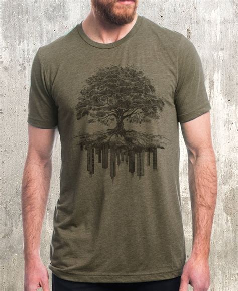 Mens Tri Blend T Shirt Tree And Crumbling City Screen Etsy