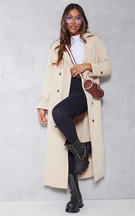 Stone Oversized Trench Coat Outerwear Prettylittlething