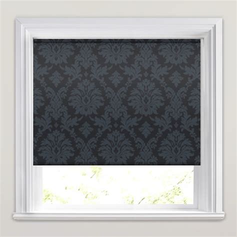 Shimmering Silver Pewter And Black Damask Patterned Roller Blinds