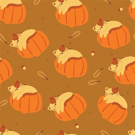 autumn seamless pattern with cartoon pumpkin and cat. cute fall autumn wallpaper for holiday ...