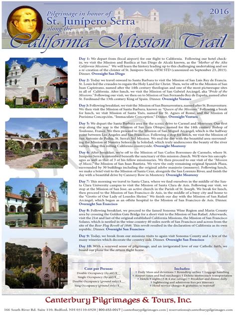 California Mission Trail Pilgrimage Canterbury Pilgrimages Pdf