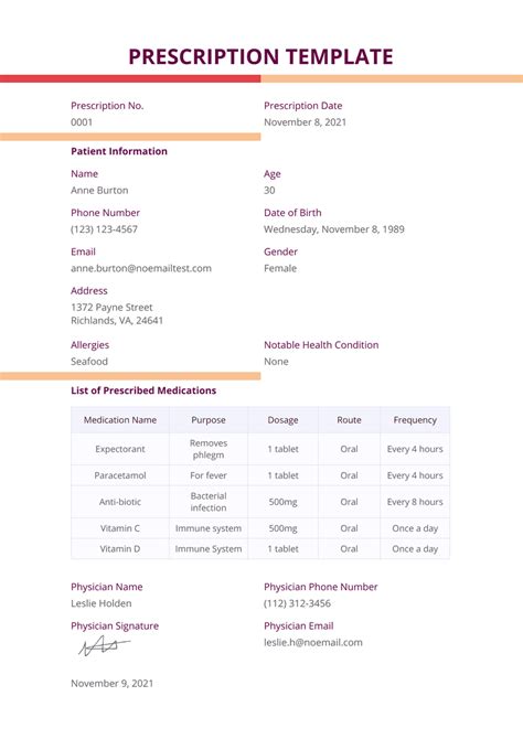 Prescription Template - PDF Templates | Jotform