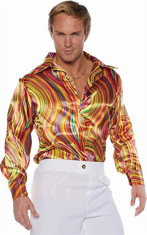 Underwraps Disco Mens Adult Multi Colored Swirl 70s Costume Shirt Clothing