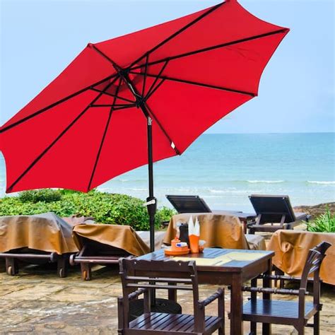 Sunrinx Ft Aluminum Market Crank And Tilt Patio Umbrella In Red With