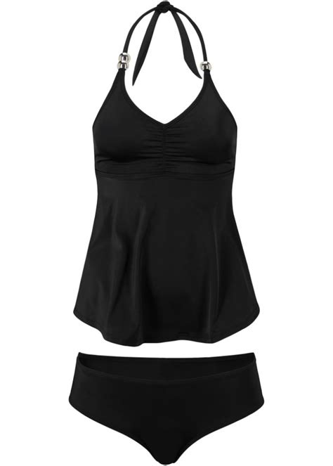 Modischer Tankini Mit Dekorativen Perlen Schwarz Bonprix