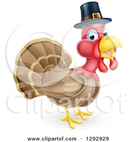 Clipart Of A Cute Thanksgiving Turkey Bird Wearing A Pilgrim Hat